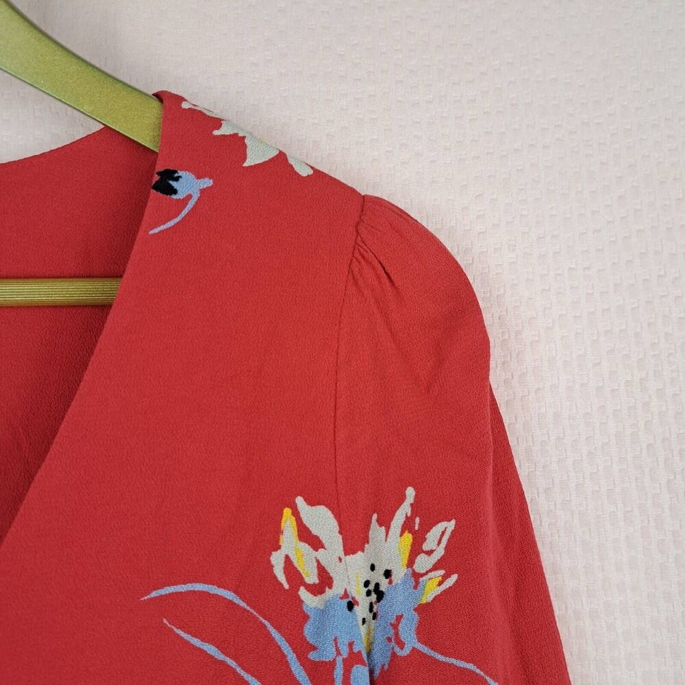 Free People Red Time On My Side S Wrap Mini Dress 3/4 Sleeve Buttons 100% Rayon - Picture 11 of 16
